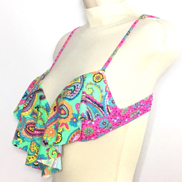 Arizona Jean Company 
Floral Boho Bikini Swim Top S Push Up Flounce Swimsuit Top - Picture 6 of 12